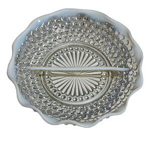 Moonstone Pattern Glass Ruffled Divided Relish with Opalescent Blue Hobnail VTG